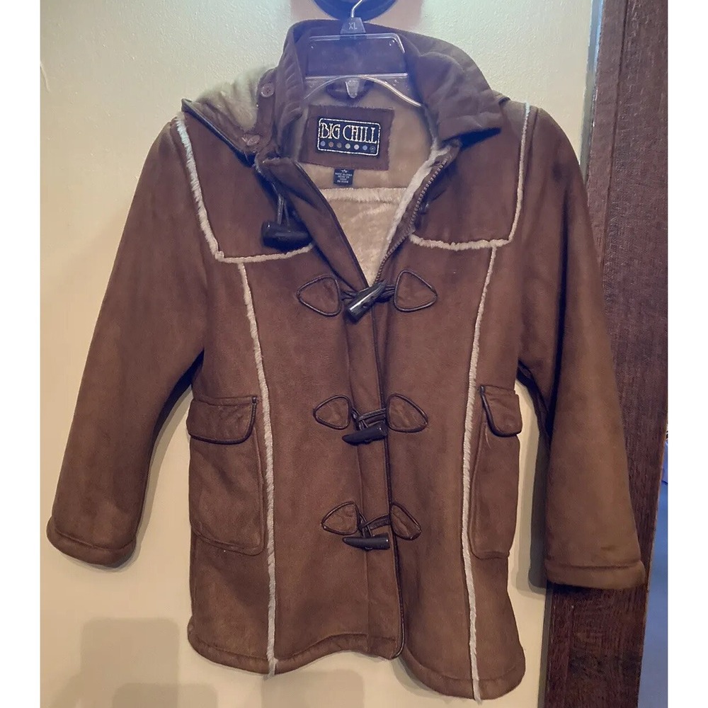 Big Chill Winter Fur Suede Heavy Jacket Parka Brown W Zipper Girls Small 7/8